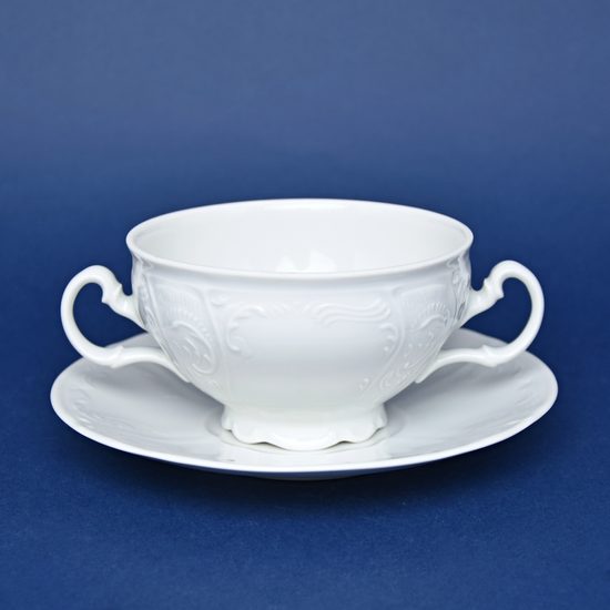 Soup cup and saucer 275 ml / 18 cm, Thun 1794 Carlsbad porcelain, BERNADOTTE white