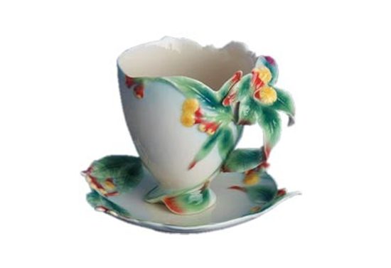 Clove design sculptured porcelain cup/saucer set, FRANZ Porcelain