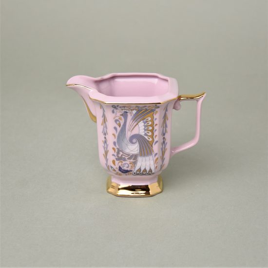 Mlékovka kávová Empír I. 0.12 l, dekor 562 páv, Růžový porcelán z Chodova