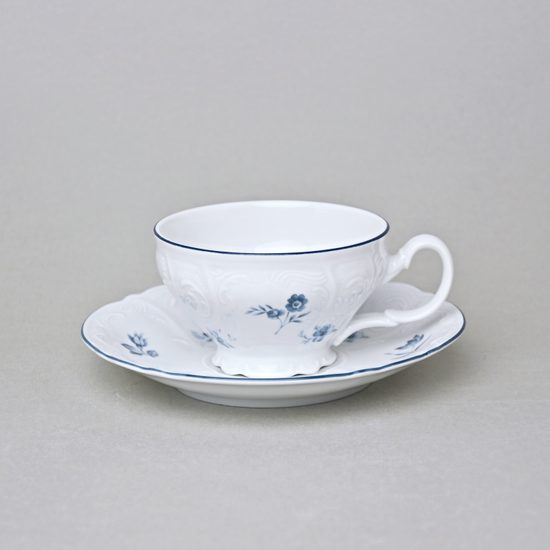 Tea cup and saucer 205 ml / 15,5 cm, Thun 1794 Carlsbad porcelain, BERNADOTTE blue flower