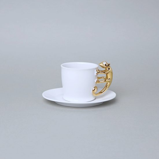 Espresso šálek a podšálek, ZOO chameleon, 80 ml, GOLD, porcelán Goldfinger