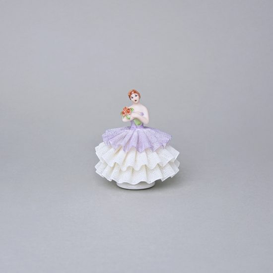 Panenka s krajkovou sukní, 1 - Fialová, CHYBÍ KOUSEK SUKNĚ, 8 x 8 x 9 cm, figurky Duchcov