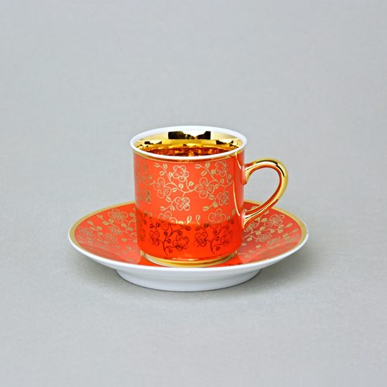Cup 100 ml mocca and saucer 11,5 cm Sabina, inner gold, dark orange, Leander Loučky