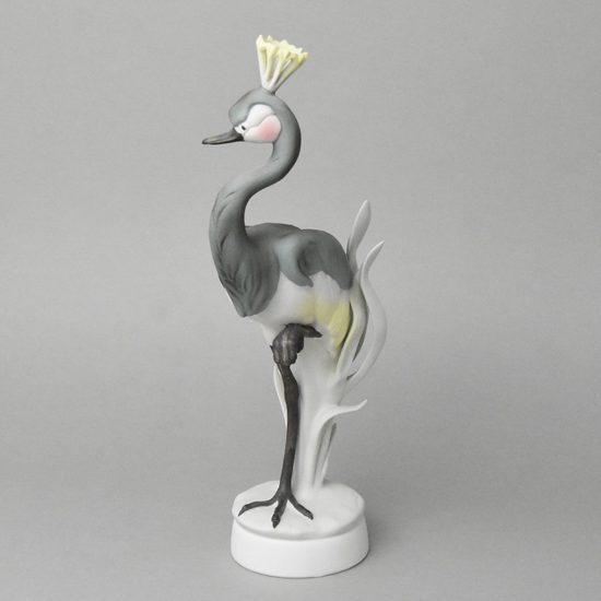 Jeřáb korunní 35 cm, pastel, porcelánové figurky Duchcov