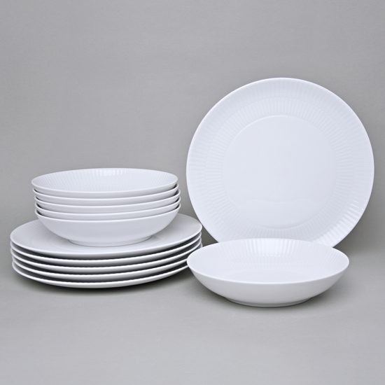 Talířová souprava 12 ks, mělké 27,5 cm + hluboké 21 cm, Amina bílá, porcelán Seltmann