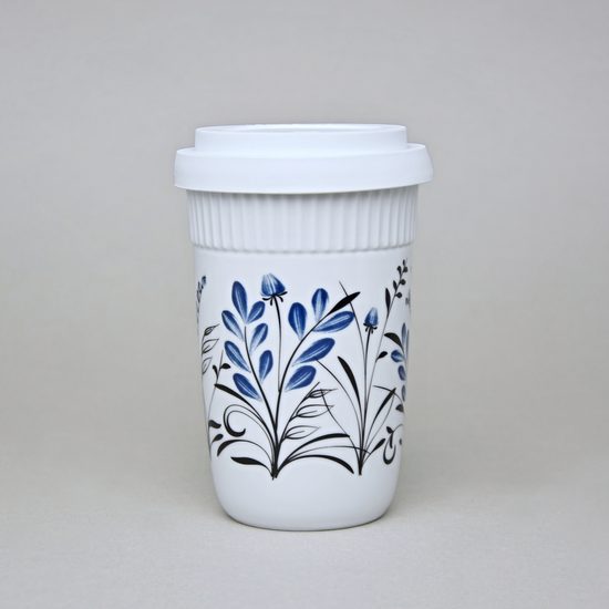 Šálek ToGo 300 ml, Modro - černé kvítí, Benedikt dvoustěnka