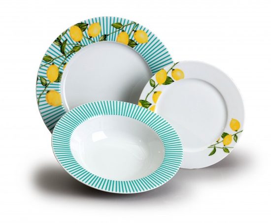 Talířová sada Ella pro 6 osob s objemným hlubokým talířem, citróny, Thun 1794, karlovarský porcelán