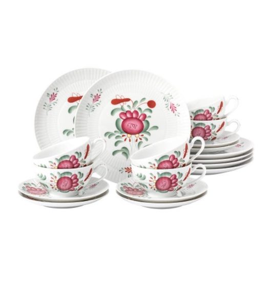 Tea set 18 pcs. big, Amina ostfriesenrose, Tettau porcelain