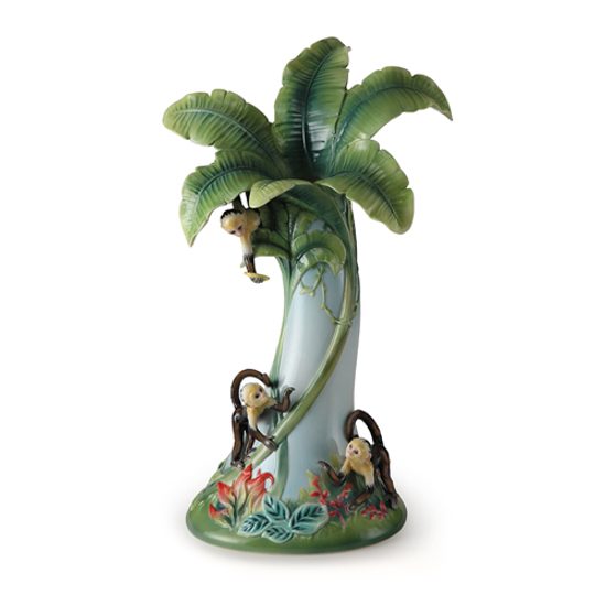 Jungle Fun monkey sculptured porcelain tree vase 39 cm, FRANZ Porcelain