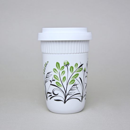 Šálek ToGo 300 ml, Zeleno - černé kvítí, Benedikt dvoustěnka