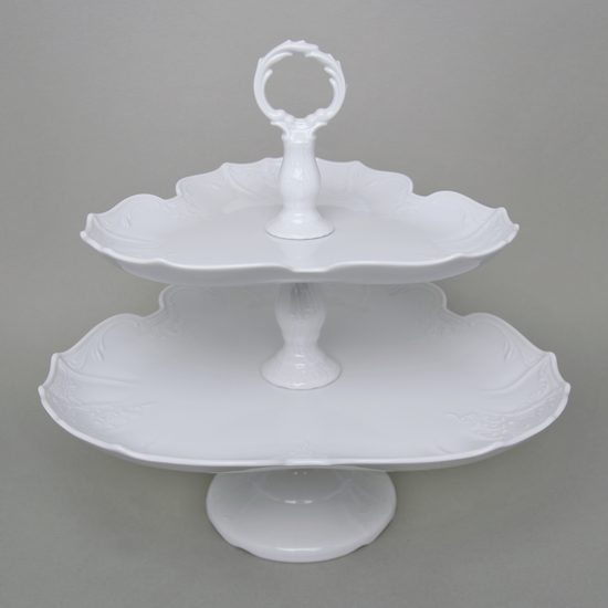 Etažer porcelánový s 3 hr. misek, v. 35 cm, Thun 1794, karlovarský porcelán, BERNADOTTE bílá