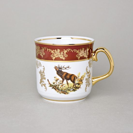 Mug Gustav 0,31 l, Hunting ruby + gold, Carlsbad porcelain