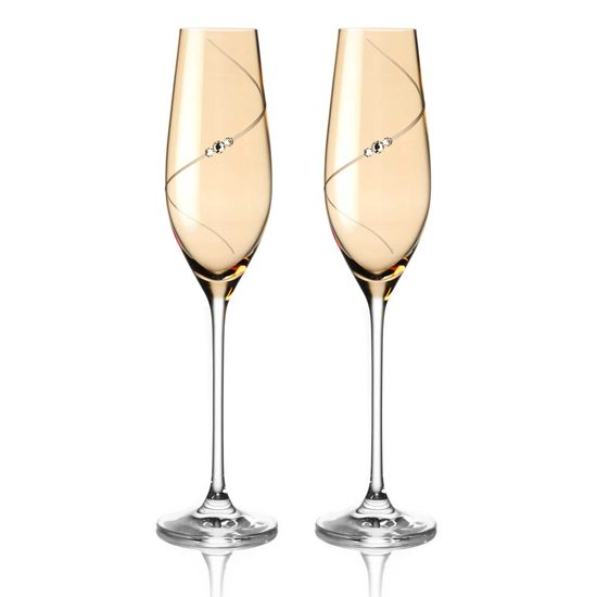 Set of 2 Amber Silhouette Champagne Flutes 210 ml, Swarovski Crystals