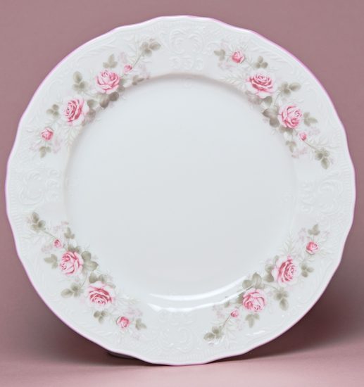 Růžová linka: Mísa mělká kulatá 30 cm, Thun 1794, karlovarský porcelán, BERNADOTTE růžičky