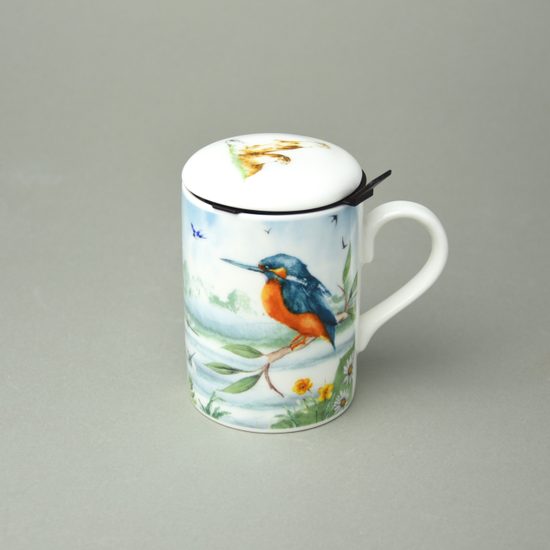 Riverbank: Mug Lucy w/Kingfisher 320 ml + infuser + lid, Roy Kirkham fine bone china