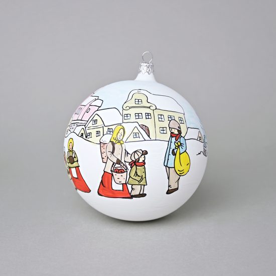 Vánoční skleněná koule 12 cm na stromeček "Česká zima 1918", dekor č. 1, ručně malováno