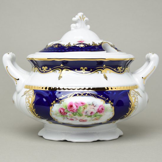 440: Soup tureen 2,5 l, Sonáta, cobalt blue + roses, Leander Loučky