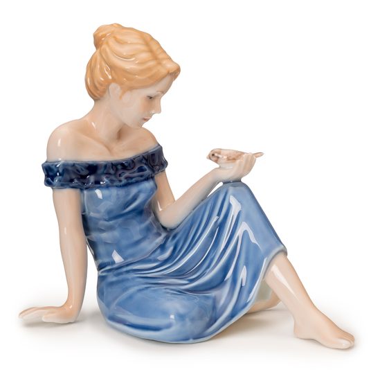 Girl with small bird 13 x 14 cm, Royal Copenhagen porcelain figurines