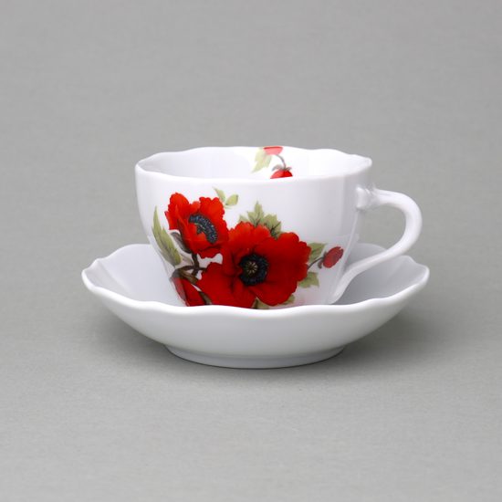 Cup and saucer B + B, 210 ml / 14 cm for coffee, Poppies, Český porcelán a.s.