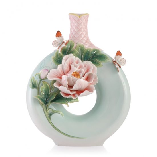 Joy and Happiness - Peony design sculptured porcelain vase h=36cm, Porcelain FRANZ