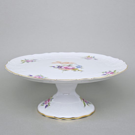 Cake plate 32 cm on stand, Thun 1794 Carlsbad porcelain, BERNADOTTE Meissen Rose