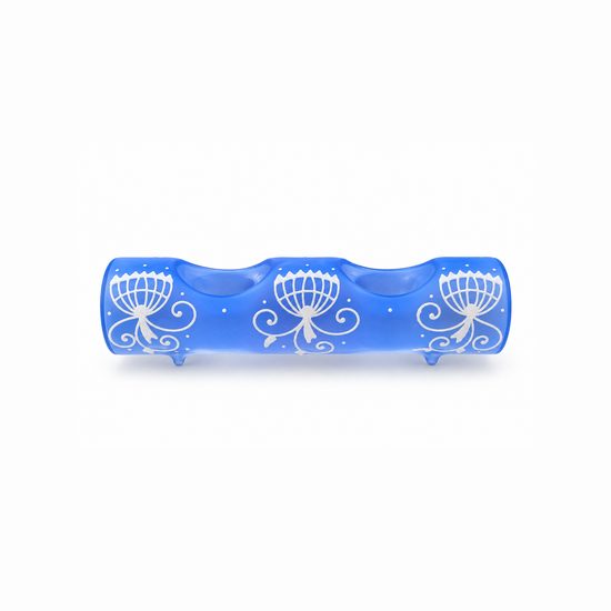 Straight Glass Candle Holder, 18 cm, Onion Pattern, BLUE, Czech Glass christmas decorations