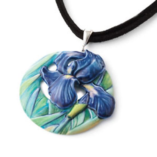 Van Gogh Iris flower design sculptured porcelain necklace 4,5 cm, FRANZ Porcelain