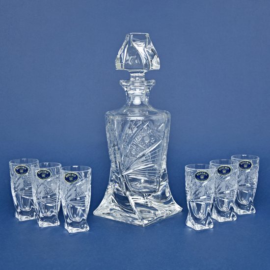 Liqueur set 7 pcs., Quadro - Comet, 300 + 50ml, Crystalite Bohemia