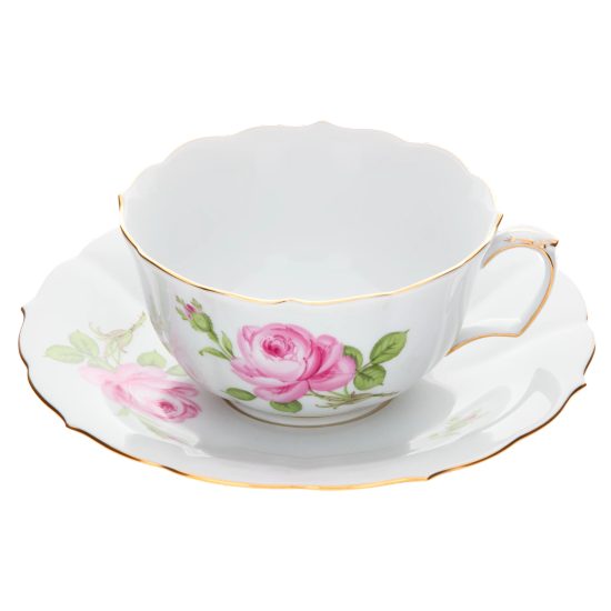 Tea cup 200 ml and saucer 15 cm, meissen rose decor, Meissen porcelain