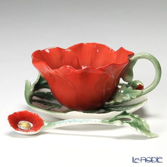 Common Poppy cup/saucer/spoon set, FRANZ porcelain