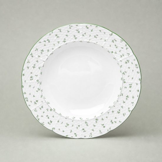 Plate deep 23 cm, Thun 1794, karlovarský porcelán, Natálie green flowers