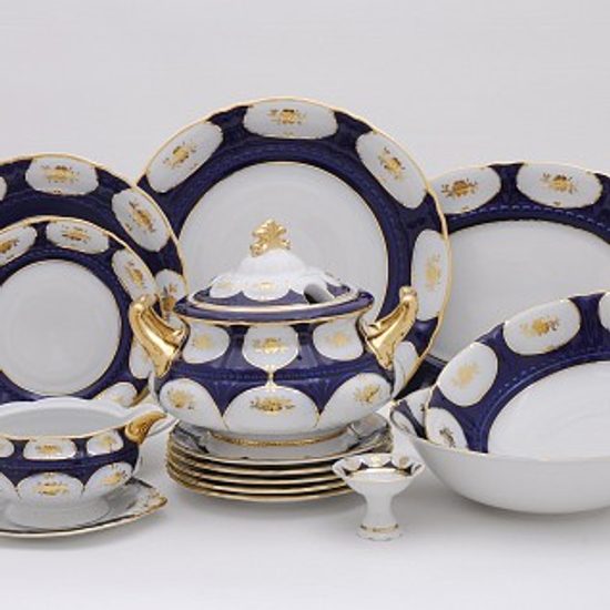 Dining set for 6 persons, Sonata, cobalt blue plus gold rose, Leander 1907