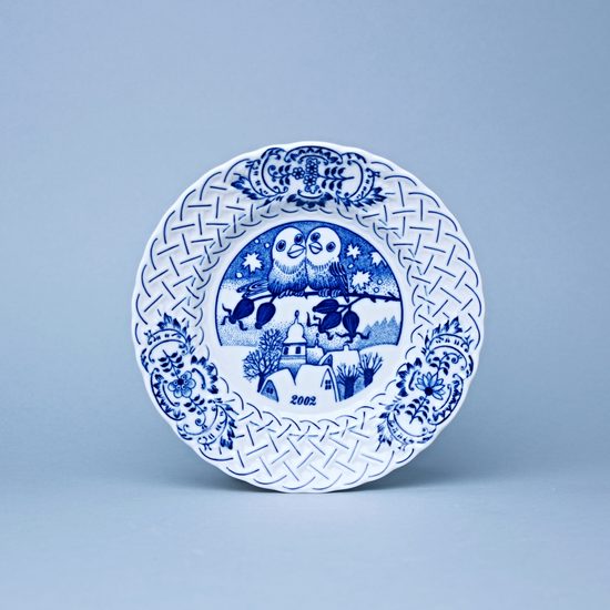 Vánoční / výroční talíř 2002 závěsný 18 cm, reliéfní, Cibulák, originální z Dubí