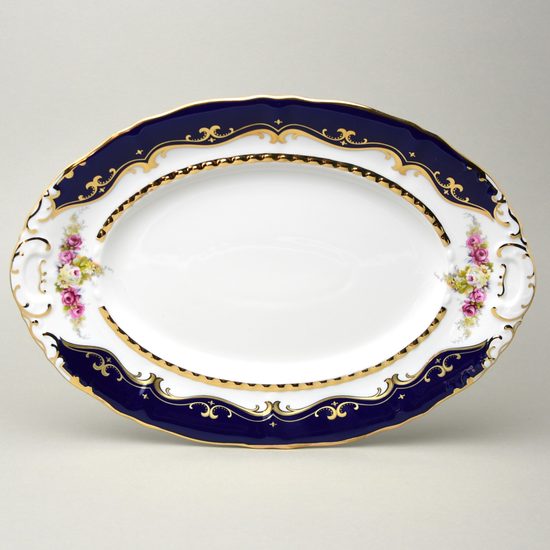 440: Mísa oválná 36 cm, Sonáta, kobalt + růže, Leander Loučky