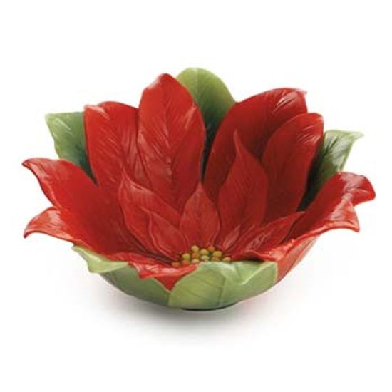 Poinsettia design sculptured porcelain ornamental bowl 7 cm, FRANZ Porcelain