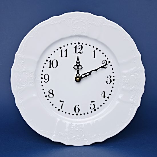 Clock wall 27 cm, Thun 1794 Carlsbad porcelain, BERNADOTTE white