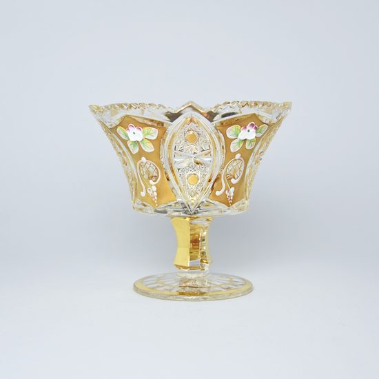 Cut Crystal Bowl on stand, 15 cm, Gold + Enamel, Jahami Bohemia