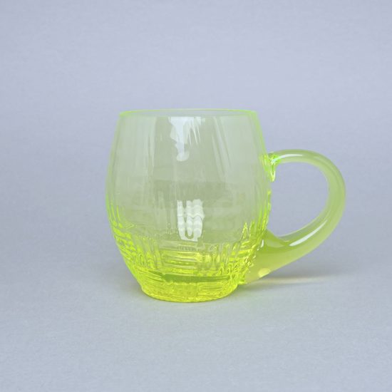 Square Pattern Glass Mug with Handle (uranium Glass), 500 ml, Glassworks Janov