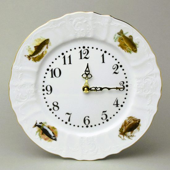 Wall clock 27 cm, Thun 1794 karlovarský porcelán, BERNADOTTE fishing