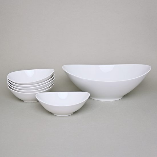 Compot set for 6 persons, Thun 1794 Carlsbad porcelain, Loos white