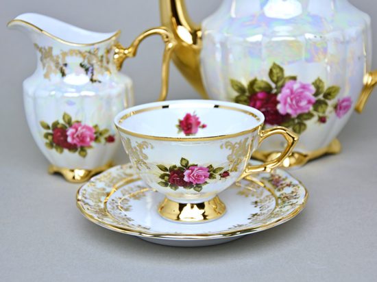 Cup 110 ml footed coffee + saucer, Cecily - roses, Carlsbad porcelain