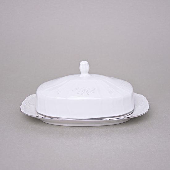 Butter dish 250 g, Thun 1794 Carlsbad porcelain, BERNADOTTE frost, Platinum line