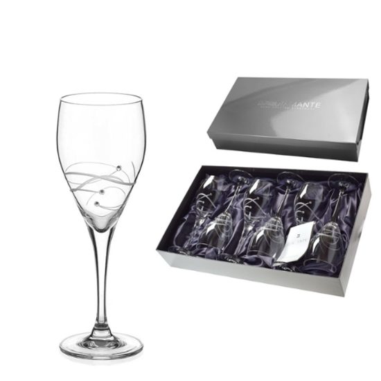 Spiral Matt - Set 6 sklenic na bílé víno 270 ml, krystaly Swarovski, DIAMANTE
