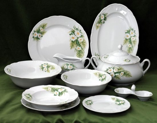 Jídelní souprava pro 6 osob, Thun 1794, karlovarský porcelán, CONSTANCE 80262 kopretiny