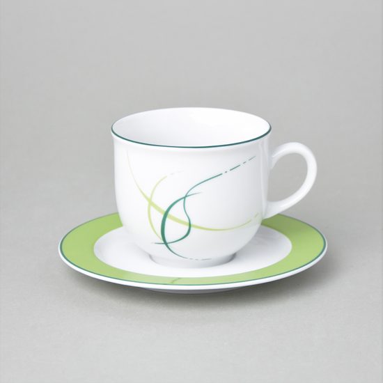 Tea cup and saucer 230 ml, Thun 1794 Carlsbad porcelain, OPAL grass