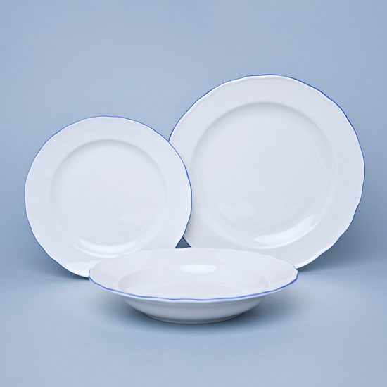 Plate set for 6 pers., White with blue line, Cesky porcelan a.s.