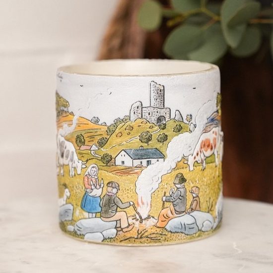 Tea light Latern 10 cm with 3D illustration of JOSEF LADA "Autumn", Glassor