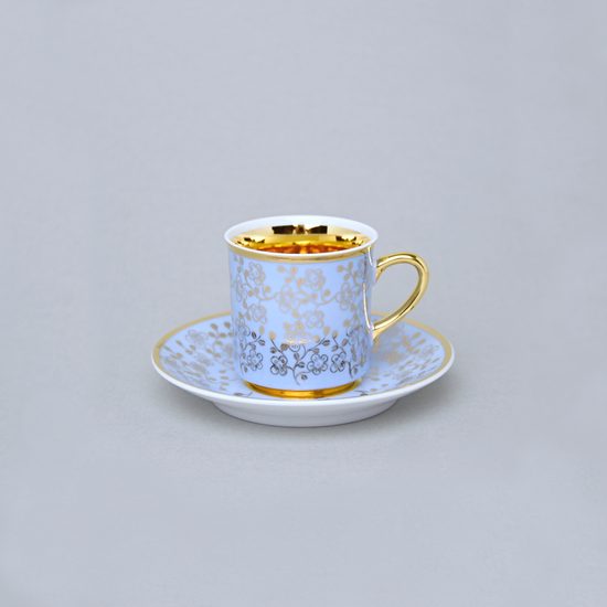 Šálek 100 ml mocca a podšálek 11,5 cm Sabina, vnitřní zlacení, světle modrý, Leander Loučky