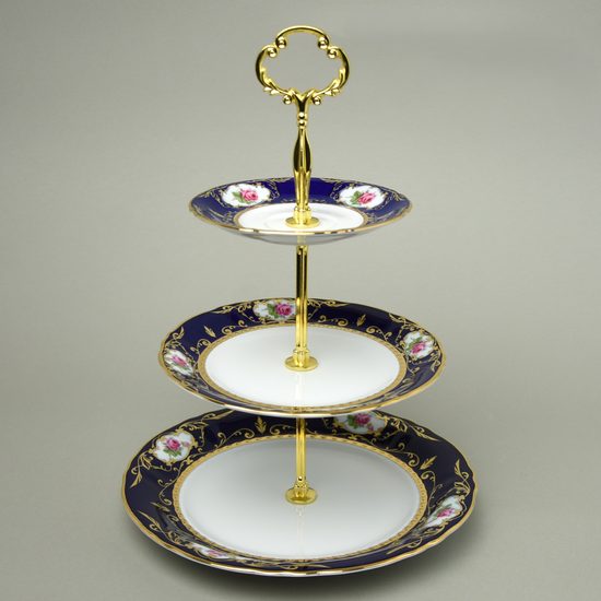 440: Cake stand 3 pcs. 34 cm, cobalt + rose, Leander Loučky