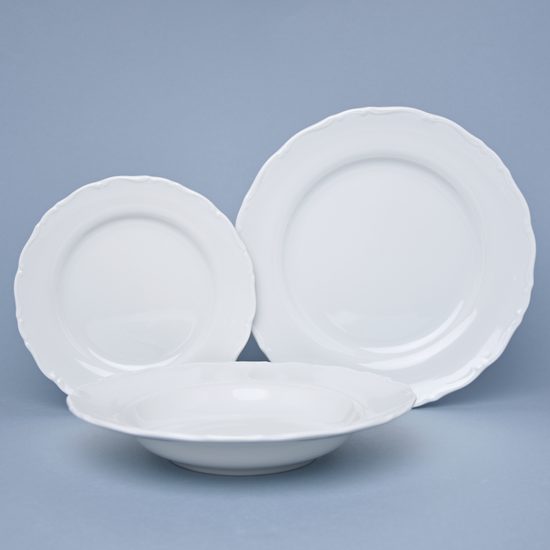 Plate Set for 6 people (25, 23, 19), Ophelia White with bottom sign, Thun 1794